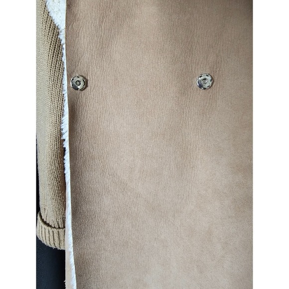 New York & CO Faux Suede Sherpa‎ Lined Sleeveless Cardigan Tan Jacket Size M - Picture 3 of 8